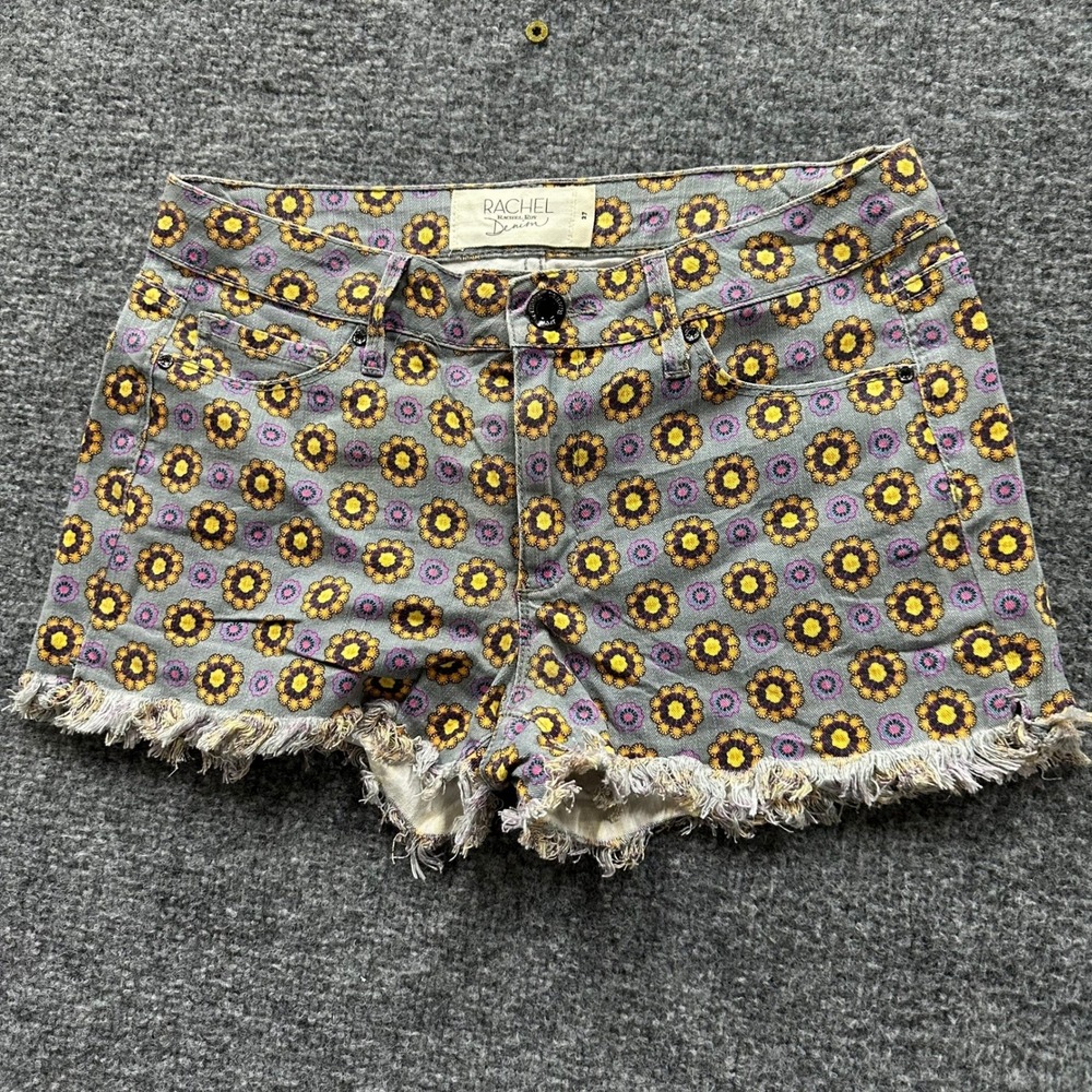 Rachel Rachel Roy Shorts Womens Size 27 Gray Floral Denim Raw Hem Stretch Casual